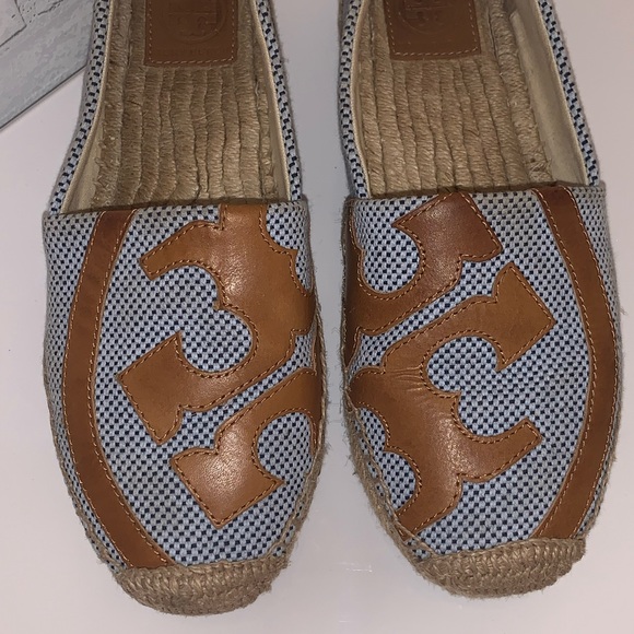 EUC Tory Burch Lonnie Canvas and Leather Espadrille Flats Size 8 - Picture 4 of 7